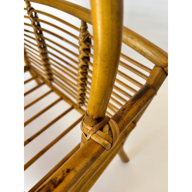 Vintage Bent Bamboo & Rattan Magazine Rack With Hand-Braided Wicker, Mid-Century For Sale - Image 12 of 13