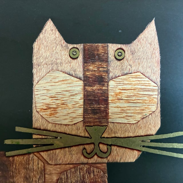 Large Vintage Couroc Cat Tray - Wood, Brass, Resin For Sale In Atlanta - Image 6 of 7