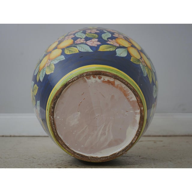 Majolica Large Italian Lemon & Leaf Vase W. Handles For Sale - Image 13 of 13