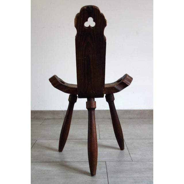 Mid-Century Modern Brutalist Tripod Chair in Carved Wood, France, 1960s For Sale - Image 3 of 14