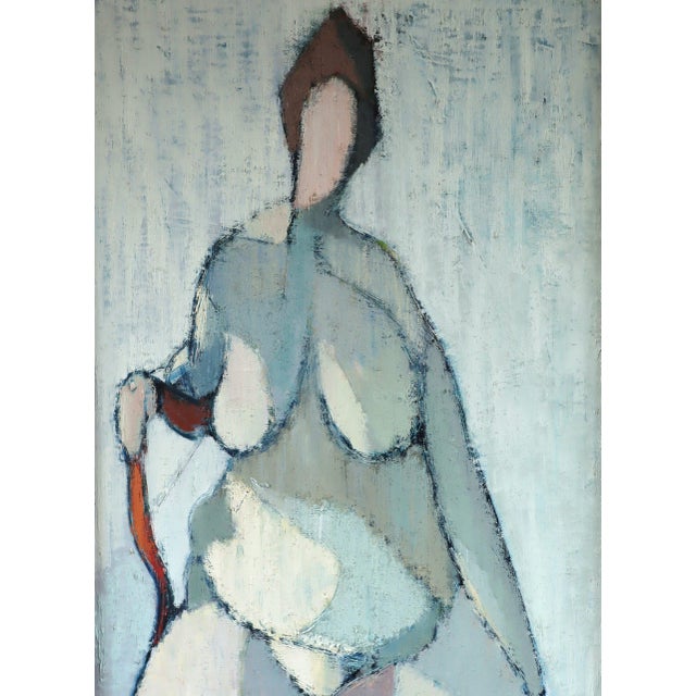 Blue 1950 Mid-Century Modern 'The Patience of Form' Swedish Vintage Abstract Figurative Oil Painting, Framed For Sale - Image 8 of 13