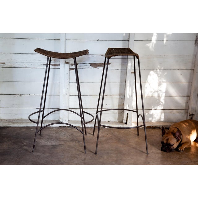 Tan 1980s Vintage Wicker Armless Snowshoe Bar Stools - a Pair For Sale - Image 8 of 9
