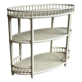 Vintage McGuire Faux Bamboo 3 Tier Oval Bar Cart For Sale
