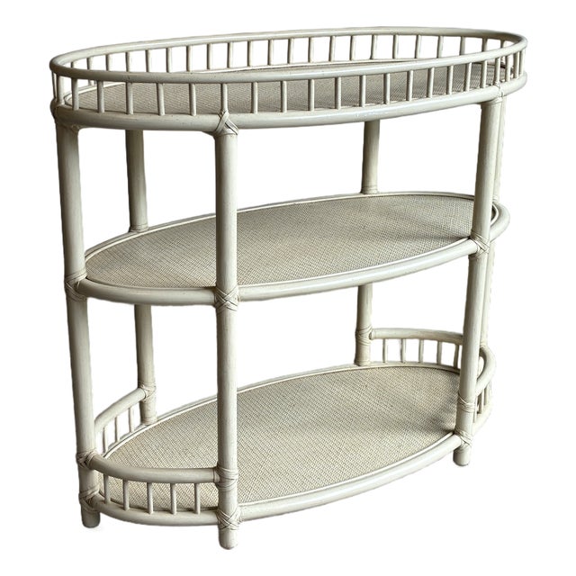 Vintage McGuire Faux Bamboo 3 Tier Oval Bar Cart For Sale