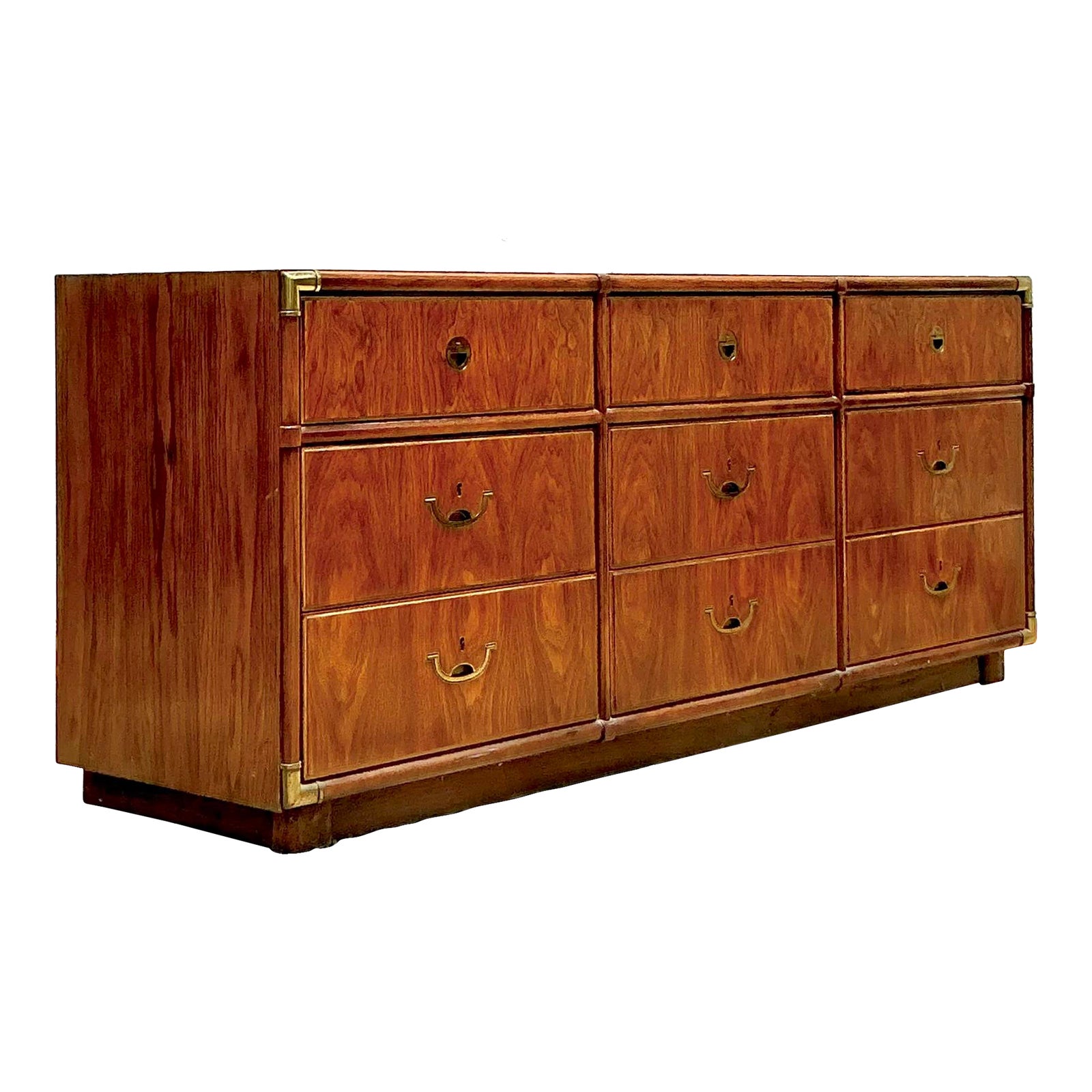 Vintage Boho Drexel Campaign 9 Drawer Dresser | Chairish