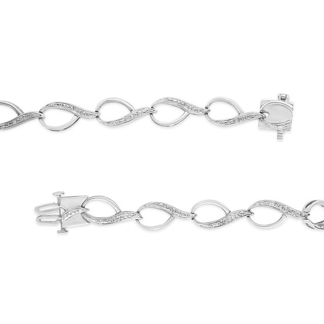 2020s Sterling Silver 1/10 Cttw Diamond Accent Swirl Link Bracelet For Sale - Image 5 of 5