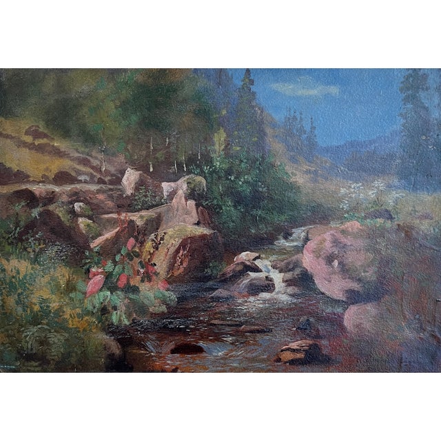 Edouard Rheiner, Mountain Landscape and Small Stream, Oil on Canvas, 1890s-1910s, Framed For Sale - Image 12 of 12
