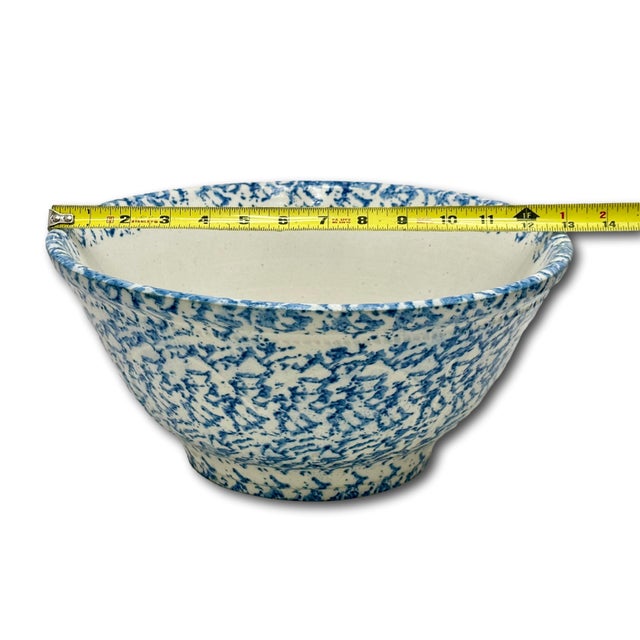 This Really is a Exceptionally Nice Antique American Blue Sponge Ware Decorated Stoneware Kitchen Mixing Bowl. Circa Very...