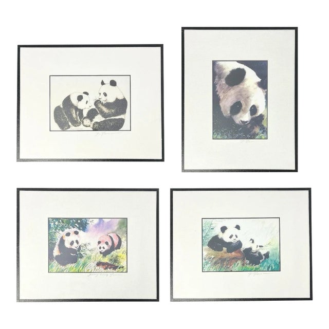 Dong Liang Yuan Set of 4 Framed & Matted Small Signed “Panda” Prints For Sale