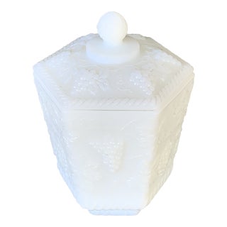 Vintage Fire King Hexagon Milk Glass Cookie Jar For Sale