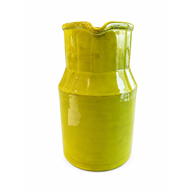Italian Vintage Italian Peasant Village Style Chartreuse Glazed Ceramic Jug Pitcher For Sale - Image 3 of 5