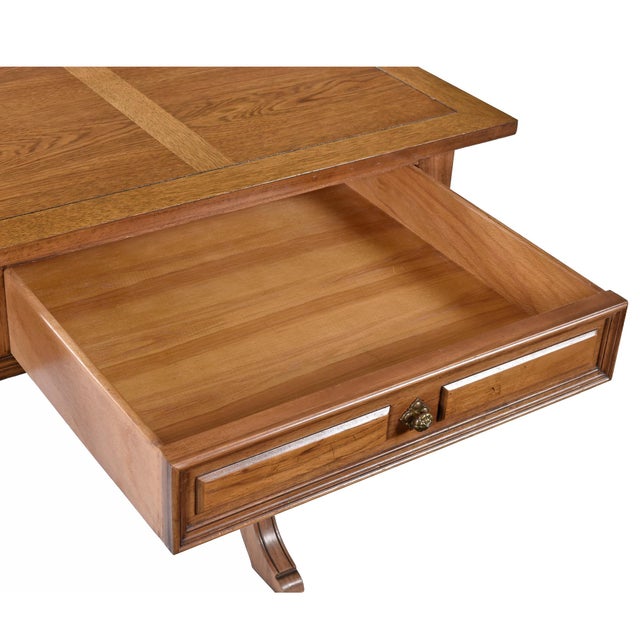 1960s Restored Thomasville English Regency Style Pecan Desk or Console With Drawers For Sale - Image 5 of 14