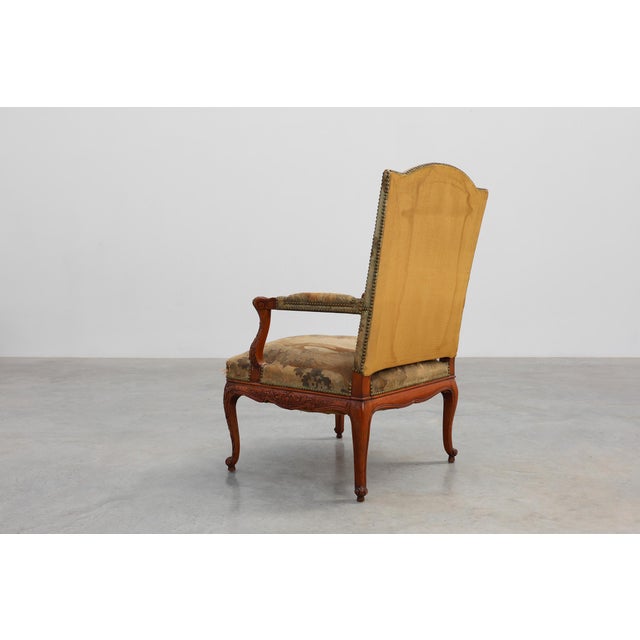 Wood Carved Walnut Armchair with Cabriole Legs and Tapestry Upholstery, France, 1880 For Sale - Image 7 of 18