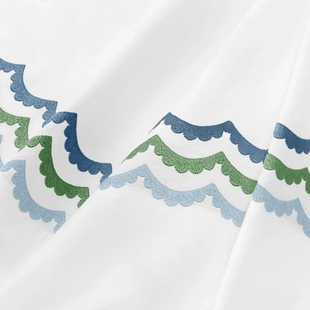 Textile Celerie Kemble + Hamburg House Whimsical Blue & Green Scallop Twin Bedding Set For Sale - Image 7 of 10