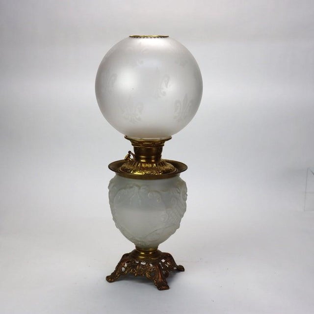 Antique Opalescent Embossed Glass Gone With the Wind Oil Lamp C1890 For Sale - Image 6 of 12