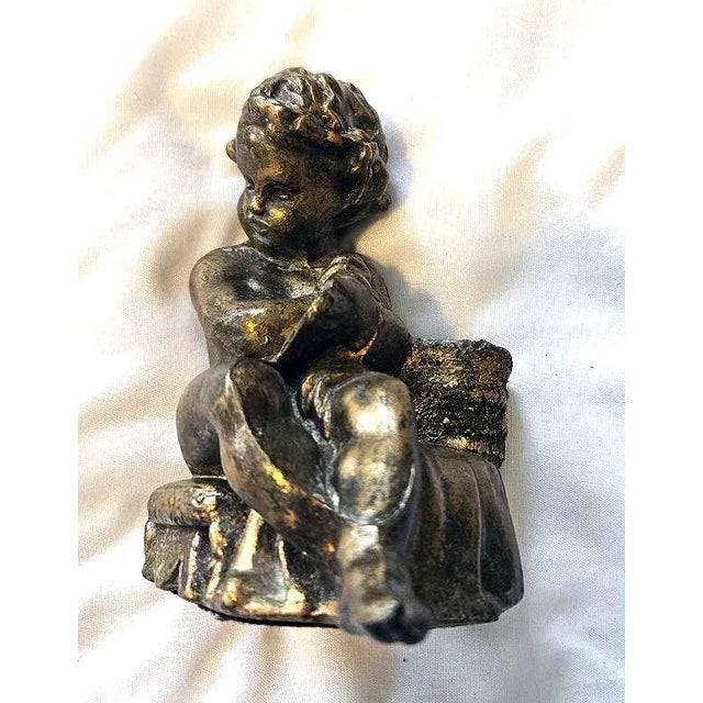 1970s Vintage 1970s Colored Cast Metal Cherub Candle or Pen Holder For Sale - Image 5 of 8