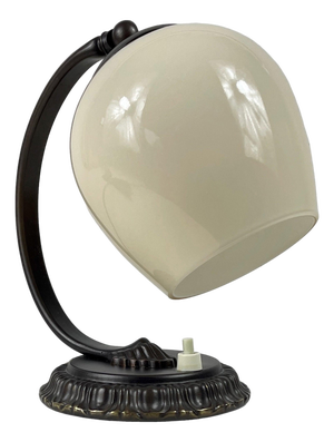 Vintage Art Deco German Table Lamp in Burnished Brass and Opaline Glass, 1930s