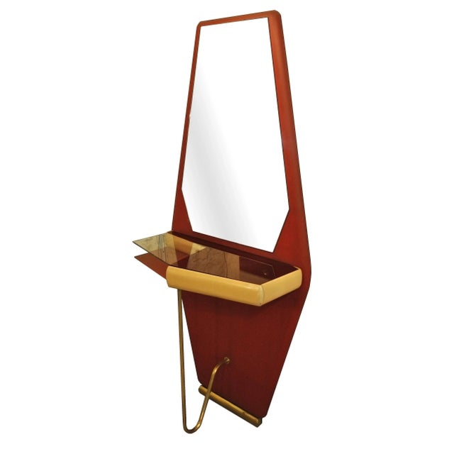 Wood Mid-Century Italian Brass & Wood Console Table, 1960s For Sale - Image 7 of 11