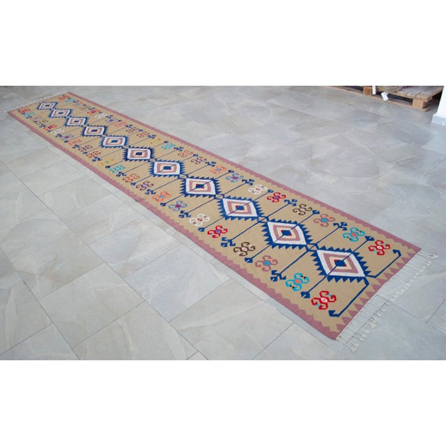 Textile Hand Woven Silk Runner Rug . Traditional Anatolian Design Hallway Long Runner Rug Stair Runner New - 2′8″ X 14′4″ For Sale - Image 7 of 15
