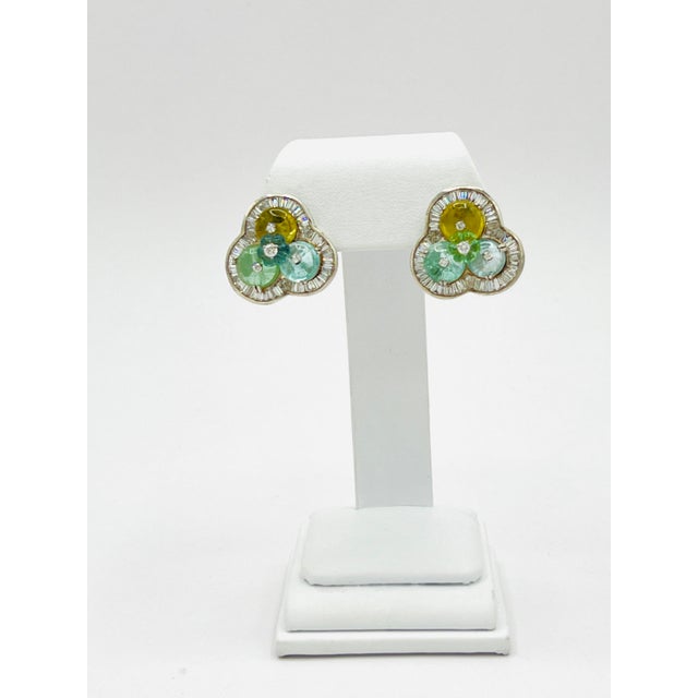 Mid 20th Century Mid 20th Century Multi Color Tourmaline Bead and White Diamond Earrings in 14k White Gold - 2 Pieces For Sale - Image 5 of 8