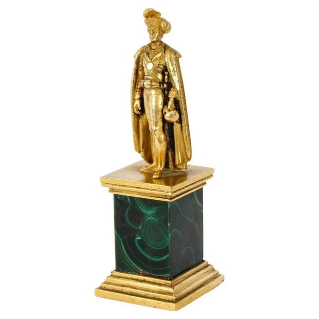 19th Century Antique Continental Gilt Bronze Malachite Sculpture Hamlet For Sale - Image 11 of 11