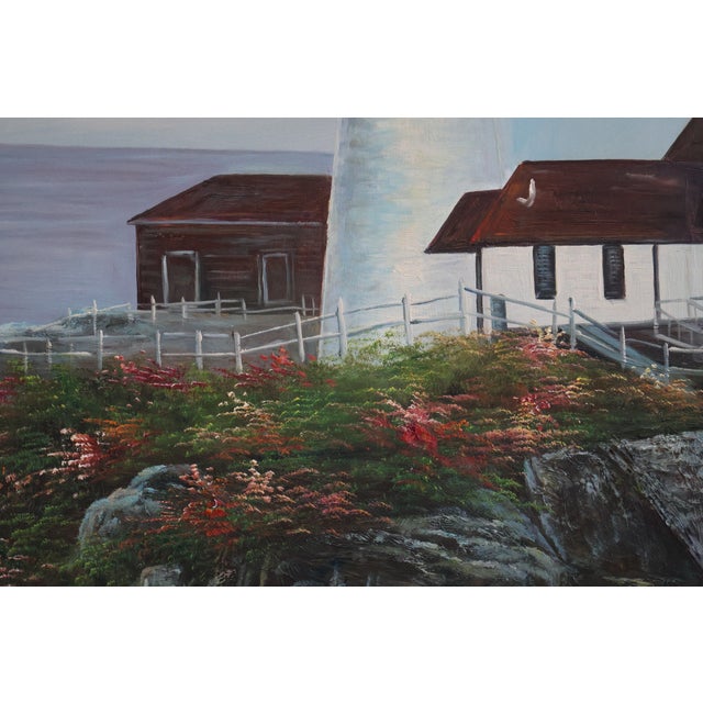 Large Vintage R. Ashburton Portland Head Light Oil Painting—59″ For Sale - Image 13 of 18