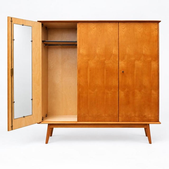 Vintage Three-Door Wardrobe Wooden Wardrobe with Mirror For Sale - Image 4 of 8