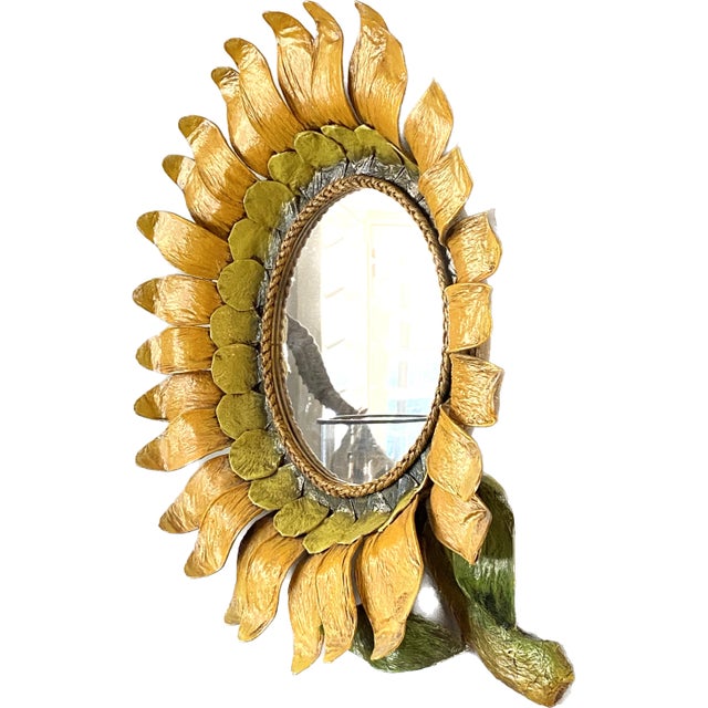 1970s Sunflower Framed Wall Mirror For Sale In Los Angeles - Image 6 of 7