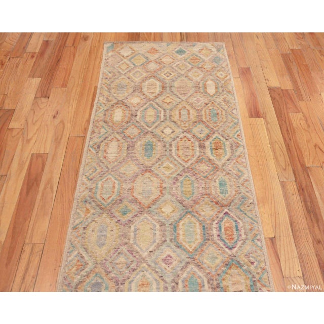 Tribal Tribal Geometric Diamond Design Rustic Hallway Runner Rug For Sale - Image 3 of 5