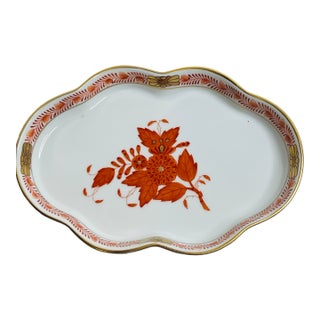 Herend Chinese Bouquet Rust Scalloped Oval Dish For Sale