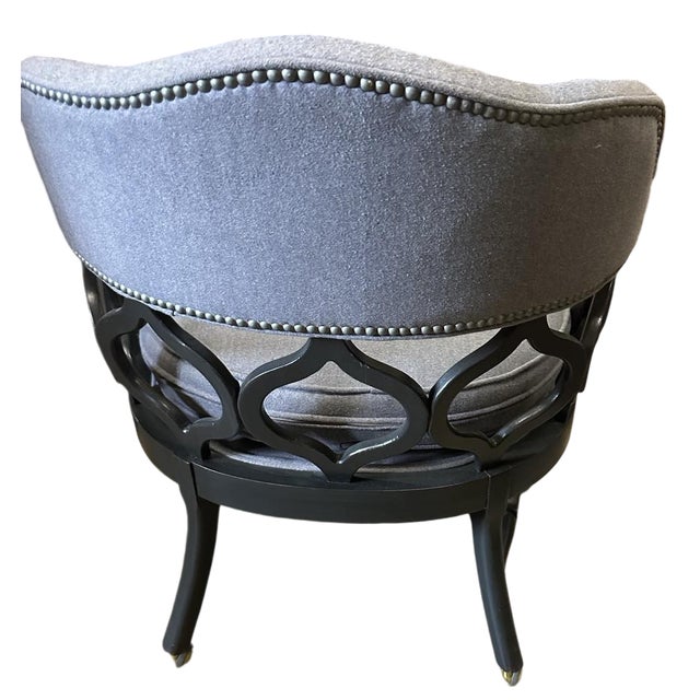 Thomasville 1960s Thomasville Hollywood Regency Tub Dining or Conference Room Chairs on Casters With New Upholstery - Set of 4 For Sale - Image 4 of 9