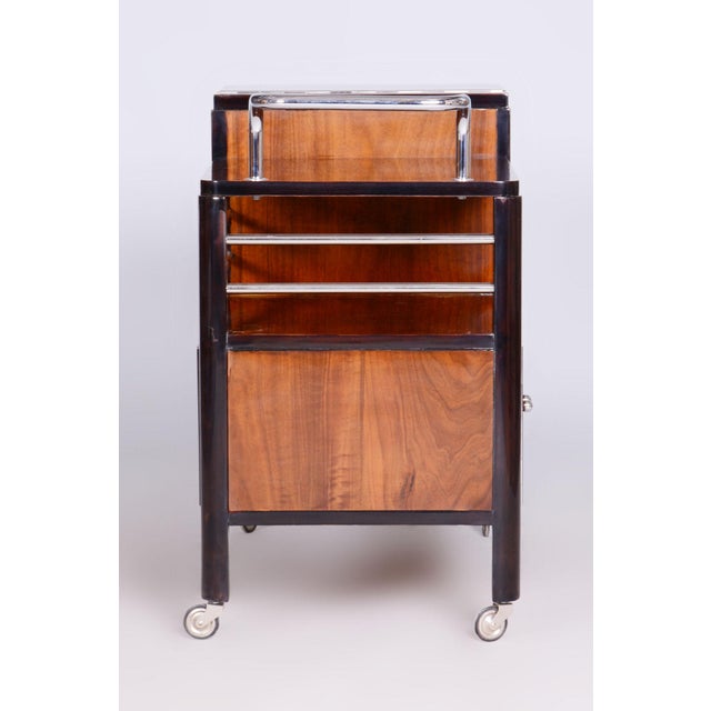 Czech Art Deco Trolley Walnut and Chrome-Plated Steel from Thonet, 1930s For Sale - Image 12 of 15