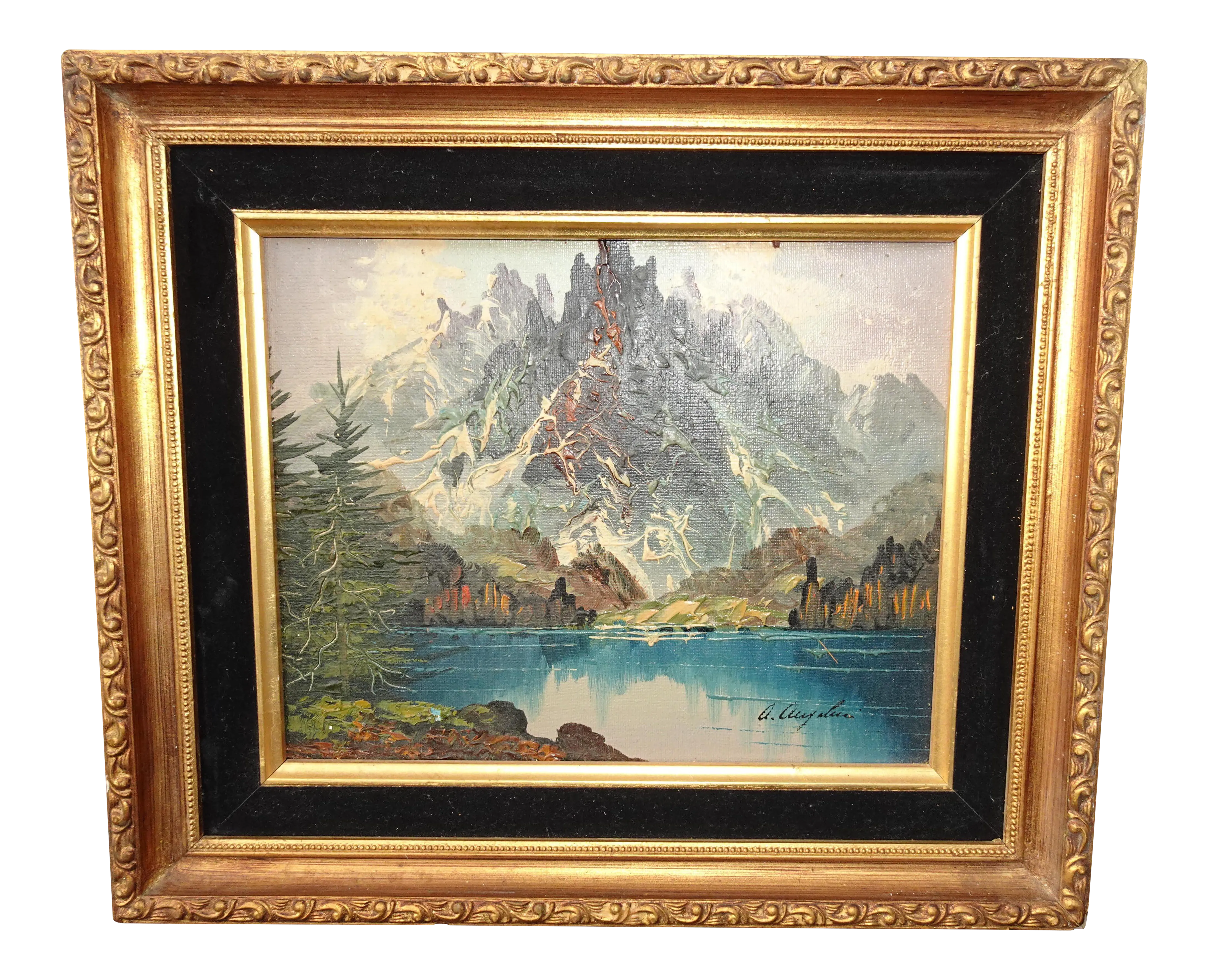 Vintage Oil Painting Picture 'Mountain Greenery" Angelini ~ Ceritificate of Authenticity - image 0