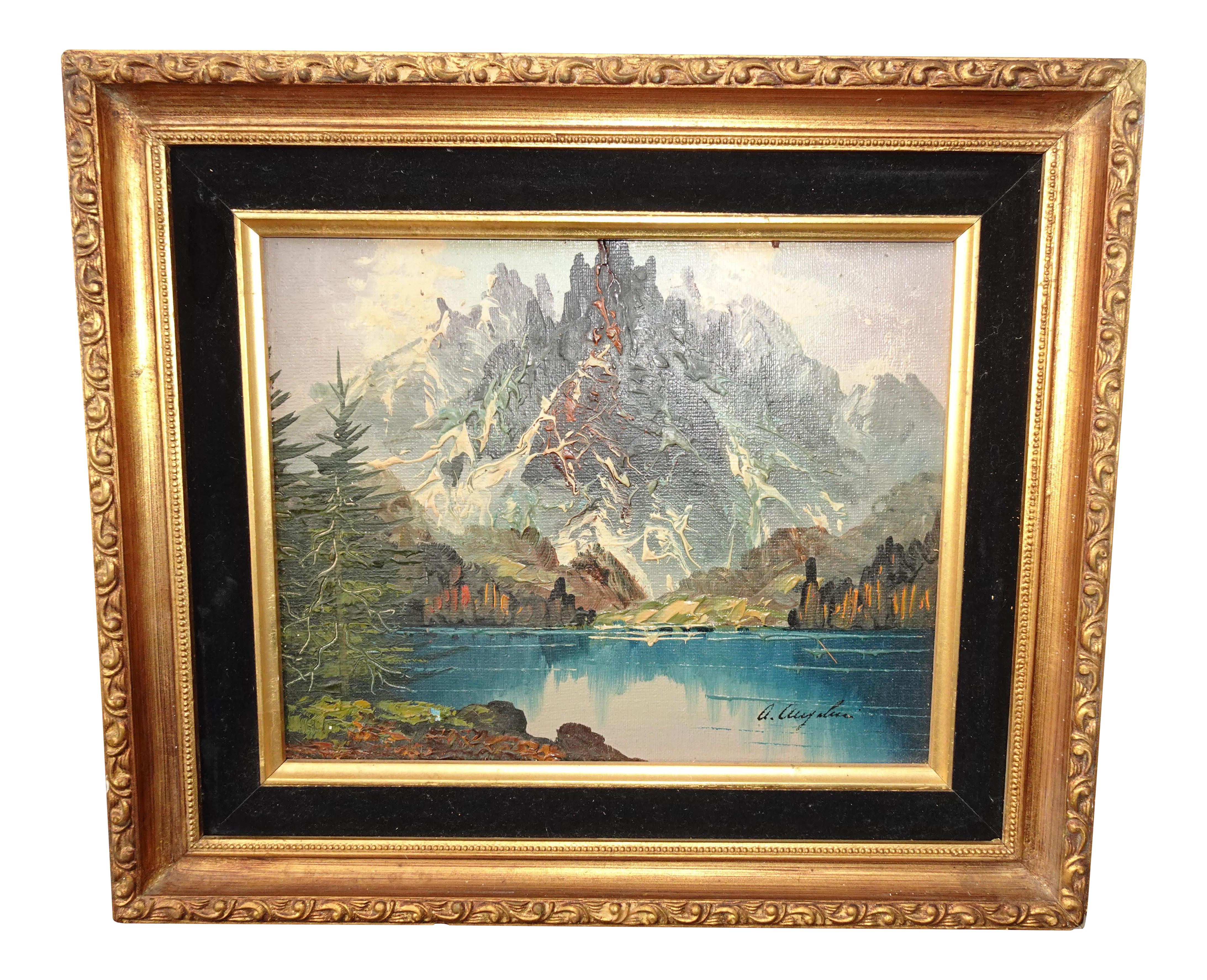 Vintage Oil Painting Picture 'Mountain Greenery" Angelini ~ Ceritificate of Authenticity - image 0