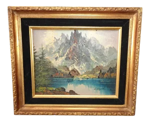 Vintage Oil Painting Picture 'Mountain Greenery" Angelini ~ Ceritificate of Authenticity
