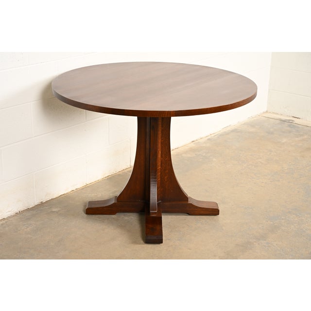 Mission Stickley Mission Oak Arts & Crafts Pedestal Center Table or Breakfast Table For Sale - Image 3 of 13