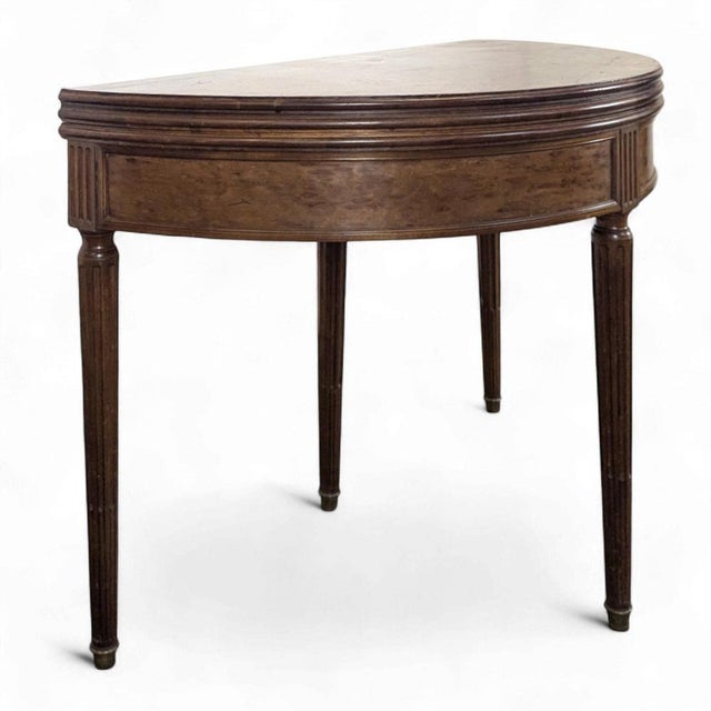 Brown Demi-Lune Game Table in Speckled Mahogany For Sale - Image 8 of 8