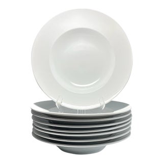 Crate & Barrel "Maison" 8 White Porcelain Large Rim Pasta or All Purpose Bowls For Sale