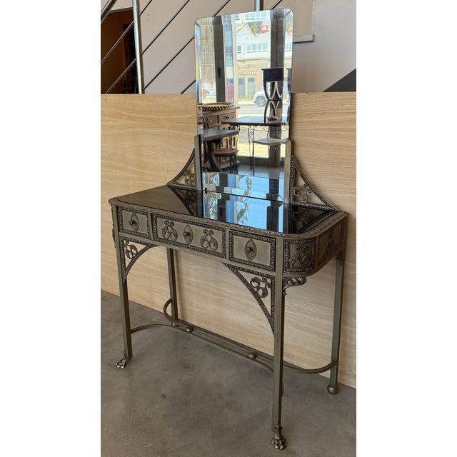 Baroque 19th Century French Bronze Mirrored Dressing Table or Vanity with Mirror For Sale - Image 3 of 18