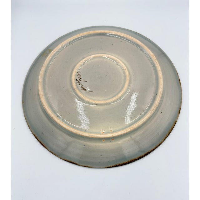1950s Folk-Art Ken Edwards Tonala Pottery Hand Painted Owl Serving Chop Plate For Sale In Palm Springs - Image 6 of 7