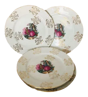 Vintage Sterling China Japan "Victorian Couple" Plates S/4