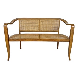 C. 1950s Sinuous Bentwood Hand-Caned Settee in the Manner of Dunbar For Sale