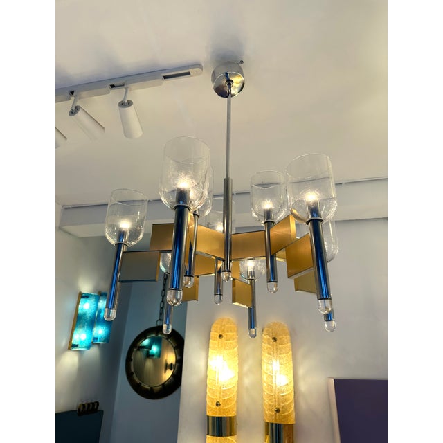 Mid-Century Modern Chandelier Brass Chrome and Murano Glass by Sciolari, Italy, 1970s For Sale - Image 3 of 12