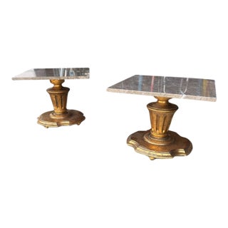 Pair of Neoclassical Giltwood Marble-Top Pedestal Plant Stands For Sale