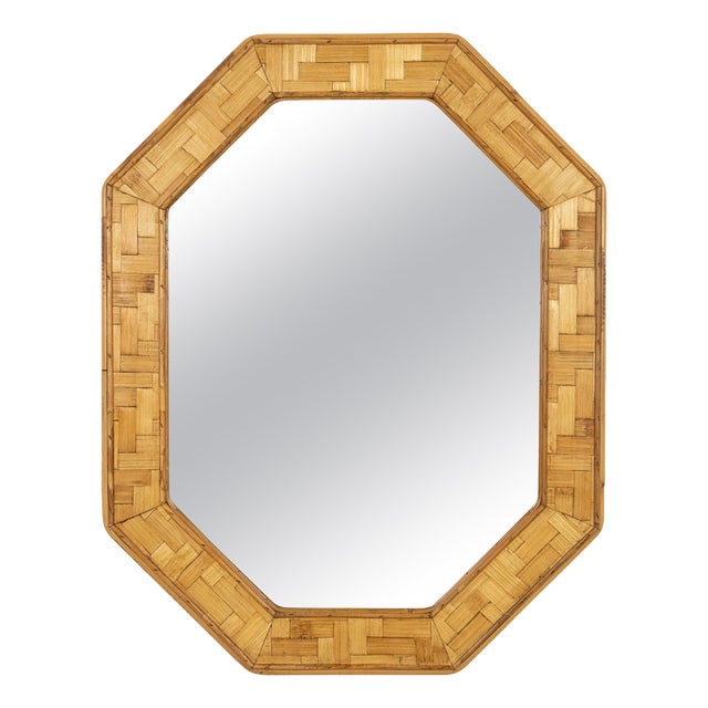 Mid-Century Wall Mirror Rattan and Bamboo Vivai Del Sud Style, Italy, 1970s For Sale
