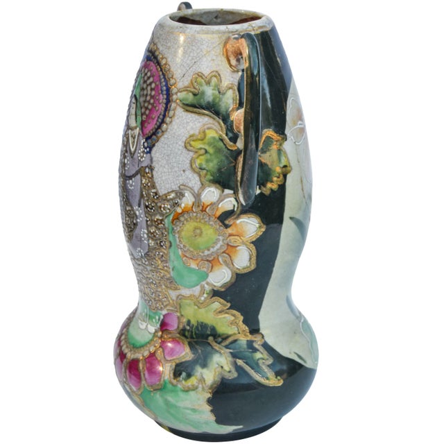 Antique Cloisonne Ceramic Vase with Handles For Sale - Image 4 of 7
