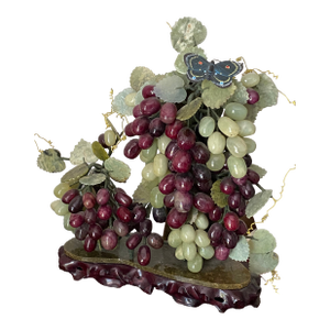 Large Mid-Century Chinese Carved Jadeite Vine & Grape Cluster Sculpture