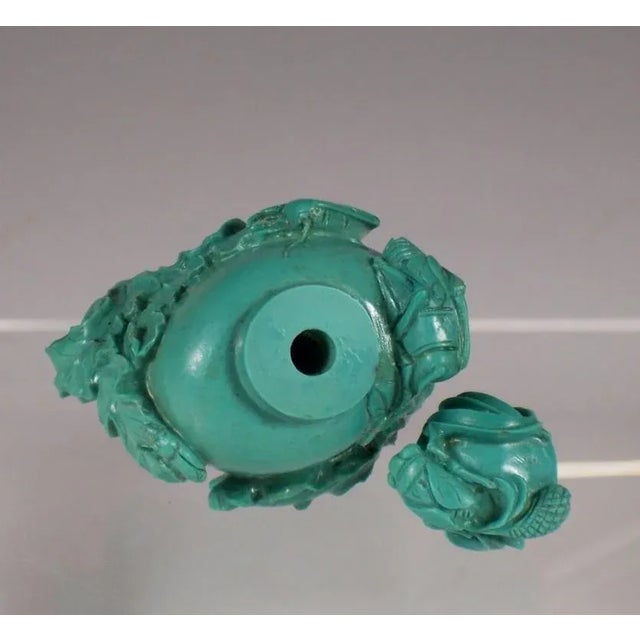 Antique Chinese Turquoise Snuff Bottle With Vegetables, Insects – Collector's Find For Sale - Image 4 of 7