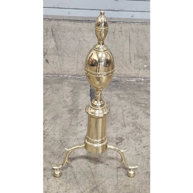 Virginia Metalcrafters Late 20th Century Virginia Metalcrafters Williamsburg Brass Fireplace Andirons Cw 100-2 W Logholders For Sale - Image 4 of 12
