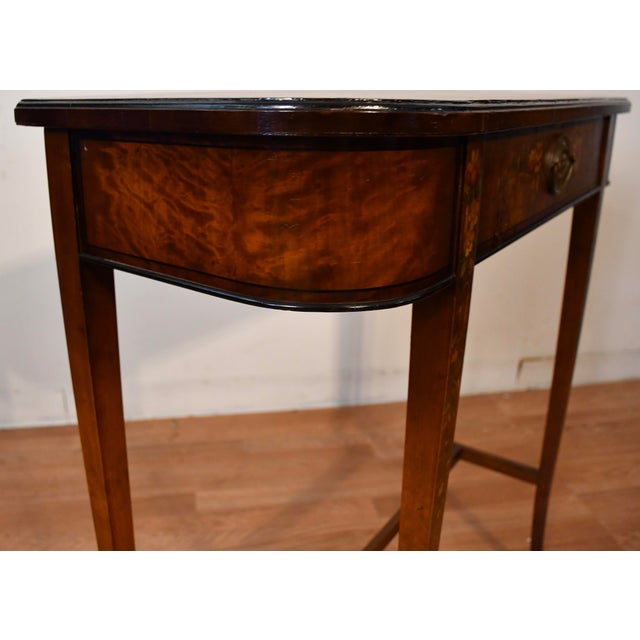 1930s English Regency Satinwood Floral Hand Painted Console Table For Sale - Image 12 of 15